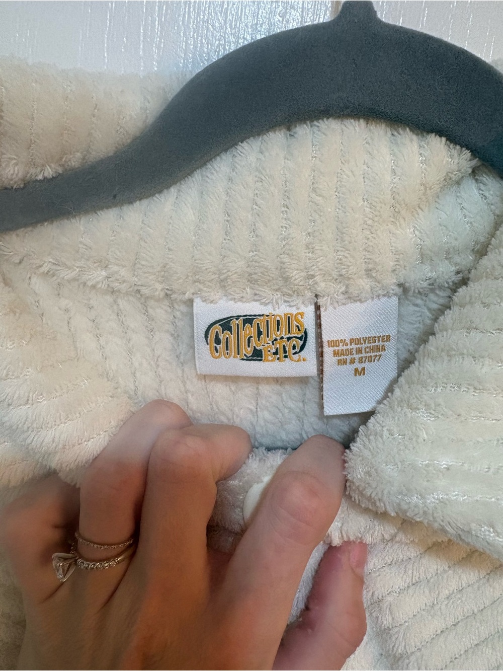 Y2K Cream Chenille Ribbed Button-Up Cardigan - Picture 3 of 3